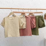  MQTIME  -  Children's Casual Daily Suit 100% Cotton Muslin Summer New Boys And Girls Loose T-Shirt + Drawstring Shorts 2pcs Sets