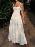 MQTIME  -  New Sexy Slash Neck Folds Camisole Long Dress Women's Sleeveless Slim Backless High-Waist Fashion New Women Bodycon Maxi Dress