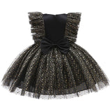  MQTIME  -  Baby Girls Tulle Dresses Big Bow Children Birthday Party Mesh Gown Kids Princess Printed Sequin Vestidos Infant Sweet Clothes
