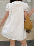 MQTIME  -  Sweet Cute Jacquard Peter Pan Collar Short Sleeve Loose Casual Short Dresses