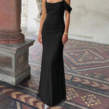 MQTIME  -  New Backless Side Pleated Solid Color Suspender Dress