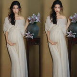 MQTIME  -  Women Maternity Photoshoot French White Elegant V-neck Off-shoulder Dress for Pregnancy Studio Photoshoot Clothing Fotografia