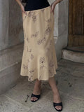 MQTIME  -  Temperament Flower Print Irregular Design Gauze Patchwork Mid-length Skirt