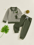 MQTIME  -  Kids Winter Outfit Set Dinosaur Embroidered Shirt with Striped Pullover and Elastic Waist Pants for Boys
