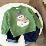 MQTIME  -  Kids Baby Girls Sweater New Winter Snowman Jacquard Thicken Warm Toddler Girls Knitwear Versatile Infant Boys Green Pullovers