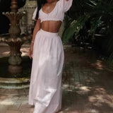 MQTIME  -  Summer Fashion Ruffled Crop Top + Midi Skirt Set French Fashion Loose Skirt Matching Set Elegant Vacation Casual Outfits