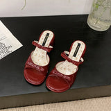 MQTIME  -  Women Sweet Bow Chunky Heel Slides Sandals Open Toe Casual Mules Shoes Floral Lining Summer Style Beach Dress Footwear Ladies