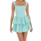 MQTIME  -  Women's Summer Mini Dress Sleeveless Square Neck Open Back Tiered Hem Dress Party Club Casual Dresses