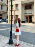 MQTIME  -  Mini Dresses Women Summer 2025 Fashion New Sweet Turn Down Collar Patchwork Pleated Dress Female Casual Party Elegant