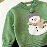 MQTIME  -  Kids Baby Girls Sweater New Winter Snowman Jacquard Thicken Warm Toddler Girls Knitwear Versatile Infant Boys Green Pullovers