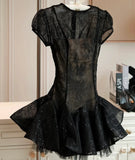MQTIME  -  Vietnamese Niche Designer Dress for Women's 2025 Summer Fresh Wind Lace Slim-fitting Puff Dress Small Slim-fitting Black Dresses