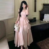 MQTIME  -  Korean Style Square Collar Long Dress Women Princess Style Sweet Elegant Fairy Dress Female Fashion Summer Casual Party Dress