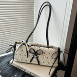 MQTIME  -  Korean Y2k  Large Capacity Handbag Shoulder Bags Retro Cute Bow Lace Ballet Style Points Women's Bag Tote Bags Beach Bag Purse