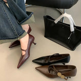 MQTIME  -  Spring Pointed Toe Mary Jane Women Pumps Shallow Belt Shoes Buckle Thin Mid Heels Fashion Ladies 2025 New Arrivals Dress Pumps