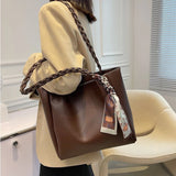 Mqtime PU Leather Shoulder Bags Women Handbags Personality Knitted Strap Design Fashion Female Ladies Big Tote Bags Black/Brown/Khaki