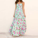 MQTIME  -  Temperament High Waist Banquet Dress Fashion Flower Print Sleeveless Suspender Dress Elegant Hollow Out Slim Evening Party Dress