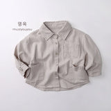 MQTIME  -  Spring New Children Long Sleeve Shirts Solid Boys Lapel Shirts Kids Girls Pocket Cardigan Baby Casual Tops Infant Clothes