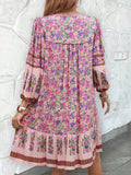 MQTIME  -  Women's Bohemian Printed Dress V Neck Chic Short Dress Loose Fit Viscose Holiday Dresses Femme Hippie Vestidos
