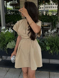 MQTIME  -  women's clothing 2024 summer new solid color street style belt decoration pleated waist short dress 4043/058