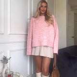MQTIME  -  Elegant Oversize Knit Women Pullover Full Sleeve O Neck Female Sweater 2024 Autumn Winter Fashion Pink Warm Soft Lady Knitwear