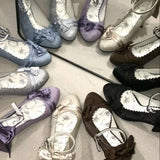  MQTIME  -  Mary Jane Shoes Satin Platform Shoes Bow Lolita Cosplay Y2K Shoes Lolita Shoes Cute Core Women's Summer Shoes Dress Shoes