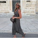 MQTIME  -  Polka Dot Halter Backless Long Dress Women Off Shoulder V-neck Scarf Sexy Sleeveless Dresses 2025 Summer Street Holiday Robe