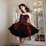 MQTIME  -  Handmade Rose Nebula Gothic Red Lolita Evening Wedding Dress Girls Birthday Party Bar Mitzvah Trailing Lolita Princess Dress