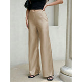 MQTIME  -  High Waist Silk Satin Wide Leg Pants Straight Cut Women's Premium Quality Trousers Drapey Elegant Fashionable Spring
