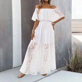 MQTIME  -  Spring Summer New Sexy One Neck High Waist Women Dress Fashion Dark Flower Vestidos Female Bottom Split Long Dresses