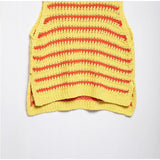 MQTIME  -  Dopamine Contrast Stripe Knitte Vest Women O-neck Sleeveless Irregular Hem Short Top 2025 Summer Casual Sweet Office Lady Outfit