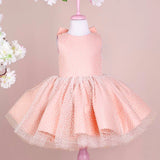 MQTIME Pink Flower Girl Dresses Satin Polka Dot Skirt With Bow Sleeveless For Wedding Birthday Party Banquet Princess Gowns