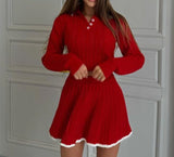 MQTIME  -  Woolen Set 2025 Spring and Autumn Women's Long Sleeve Button Collar Knitted Shirt Top Short Umbrella Skirt