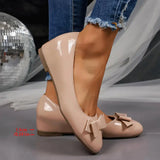 MQTIME  -  Elegant Nude Patent Leather Ballet Flats Women Summer Sweet Bowknot Low Heel Pump Comfort Woman's Hidden Wedge Heel Pumps