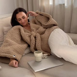 MQTIME  -  Knitted Lace Up Bow Women Sweater Oversize Solid Lady Pullover 2024 Fashion Oversize Autumn V Neck Loose All Match Female Top