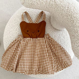 MQTIME  -  Autumn New Baby Clothing, 0-5 Year Old Female Baby, fashionable and versatile embroidered checkered suspender dress