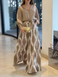 MQTIME  -  2024 New Spring Fashion Solid Color Long Sleeve Lapel Blouses & Printed High Waist Wide Leg Pants Casual Two Piece Sets