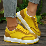  MQTIME  -  Fashion Mix Color Lace Up Flat Skate Shoes Women Autumn Round Toe Soft Thick Bottom Sneakers Comfort Non Slip Sports Shoes