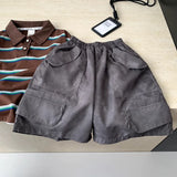 MQTIME  -  Boys' Suit Spring and Summer New Children's Wear Korean Style Boy Baby Striped Lapel T-shirt Cargo Shorts Two Sets