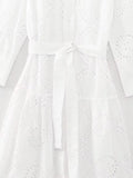 MQTIME  -  New White Midi Dress Long Sleeve Embroidery Blouse Dress Regular Fit Fashion Women's Dress Mujer Chic Vestidos