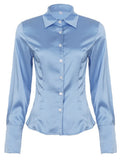  MQTIME  -  French Temperament Turn Down Collar Long Sleeve Single Breasted Basic Office Lady Women Shirt