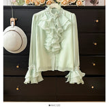 MQTIME  -  Solid Patchwork Appliques Casual Blouse For Women O Neck Long Sleeve Spliced Button Temperament Shirts Female New