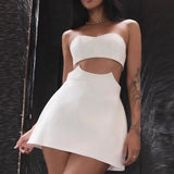 MQTIME  -  New Strapless Top and Short Skirt Sexy Two Piece Set Vacation Party Backless Women's Outfit White Hollow Slim Banquet Suit