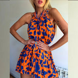 MQTIME  -  Summer Dress Woman 2025 Sexy Halter Sleeveless Loose Mini Dress Spring Floral Print A-Line Pleated Beach Dresses Mujer Vestidos
