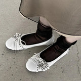 MQTIME  -  Size 42 Punk Buckle Straps Mary Jane Flats Shoes Women Slip On Comfortable 2000's Round Toe Eyelet Bow Y2K Casual Ballet Shoes