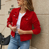 MQTIME  -   2024 New Women Short Denim Jackets Fashion Female Casual Long Sleeve Lapel Solid Button Pocket Slim Jean Jacket Fall Winter Coat