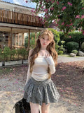 MQTIME  -  Kawaii Pot Dot Ball Gown Skirt Women Grey Mini High Wasit Cake Skirt Cutecore Sweet Girl Summer Korean Irregular Bottoms