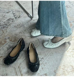  MQTIME  -  Vintage Rivet Bowknot Women Ballet Pumps Comfortable Soft Leather 3cm Thick Heeled Lazy Loafers Spring Summer Casual Girls Shoes