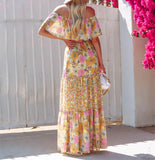 MQTIME  -  Boho Dress Slash Neck Floral Printed Summer Dress Femme Hippie Vestidos A-line Holiday Robes Chic Maxi Dresses