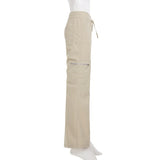 MQTIME  -  Retro Sweet Y2k Low Rise Chic Pants Women's Streetwear Lace-up Loose Straight Capris Khaki Retro Korean Chic Baggy Pant