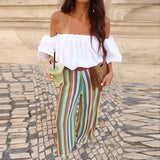 MQTIME  -  Rainbow Color Knitted Striped Pants Women Wide Leg Hollow Out Striped Loose Trousers 2025 Autumn Fashion Vacation Street Pants